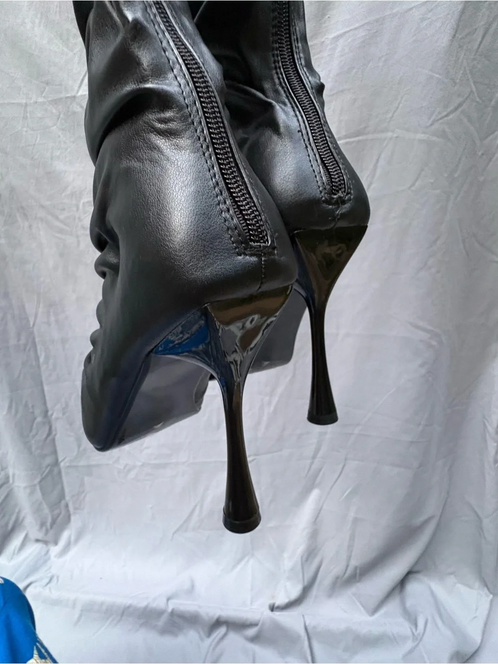 NWOB Cape Robbin Black Ruched Over-the-Knee Thigh High Stiletto Boots